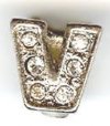 1 9mm Silver Slider with Rhinestones - Letter "V"